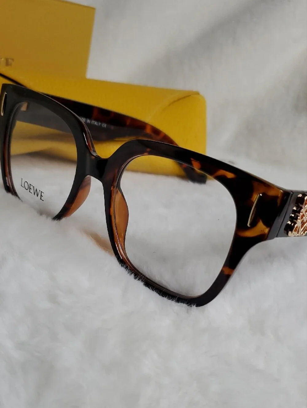 Loewe Tortoiseshell Square Frame Glasses with Yellow Loewe Case  Ready for RX.
